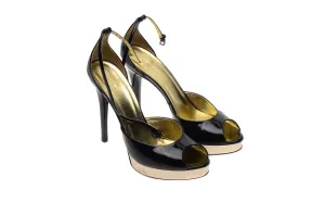 Iconic Vintage Gucci - Black Platform Peep Toe Heels - 8