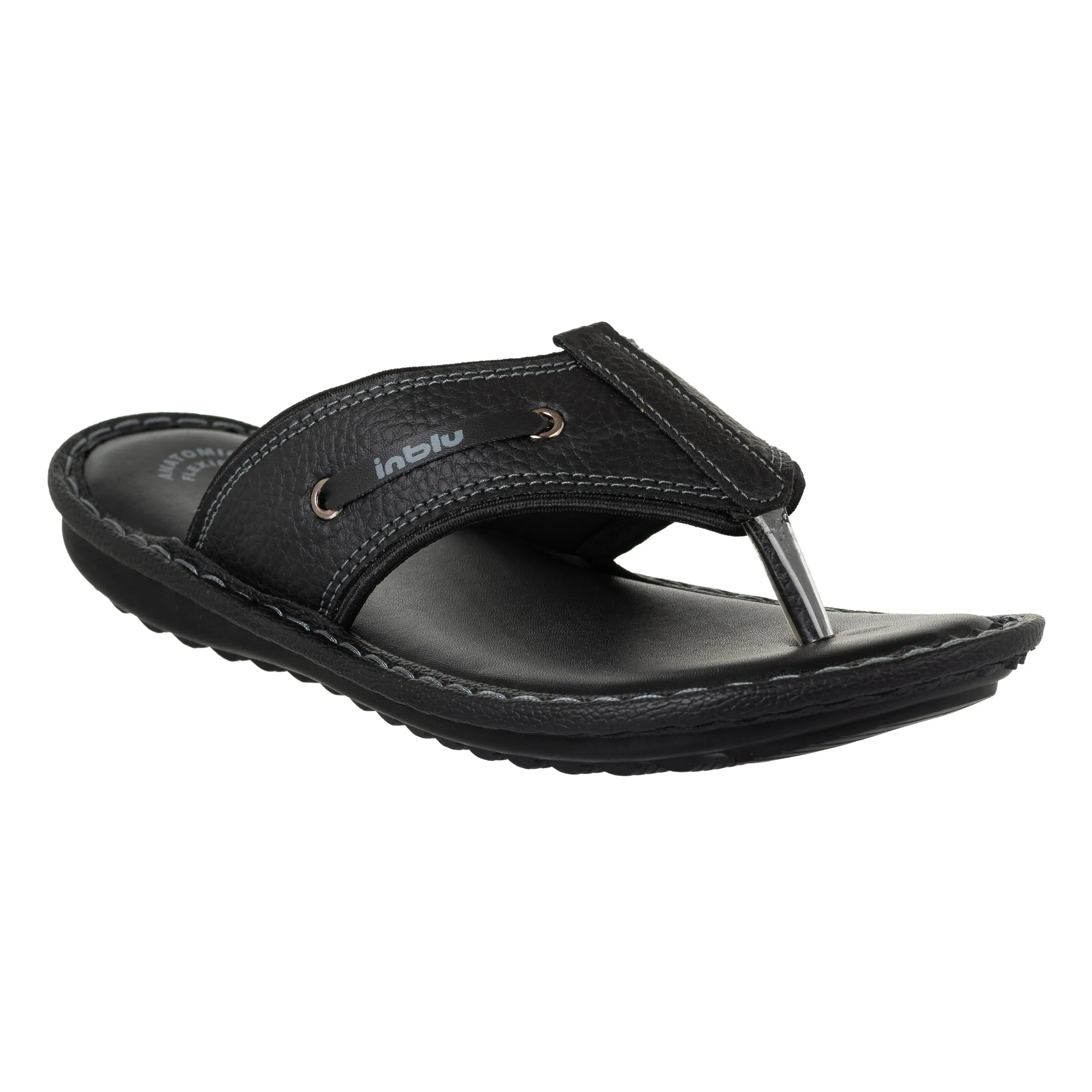 Inblu Men Black Thong Style Flip-Flop with Textured Upper (AP75_BLACK)