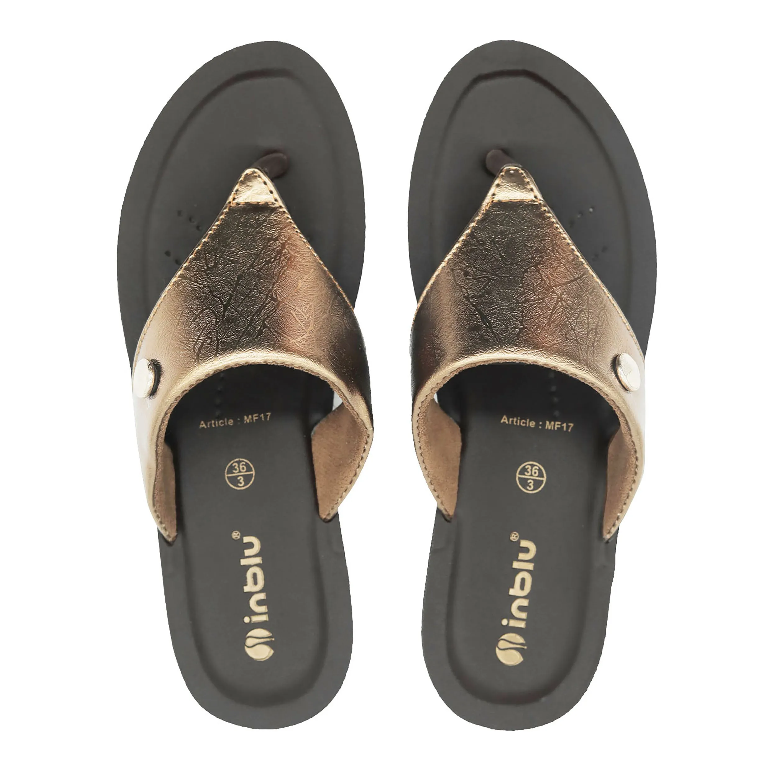 Inblu Women Gold Thong Style Flat Sandal with Textured & Glossy Upper (MF17_GOLD)