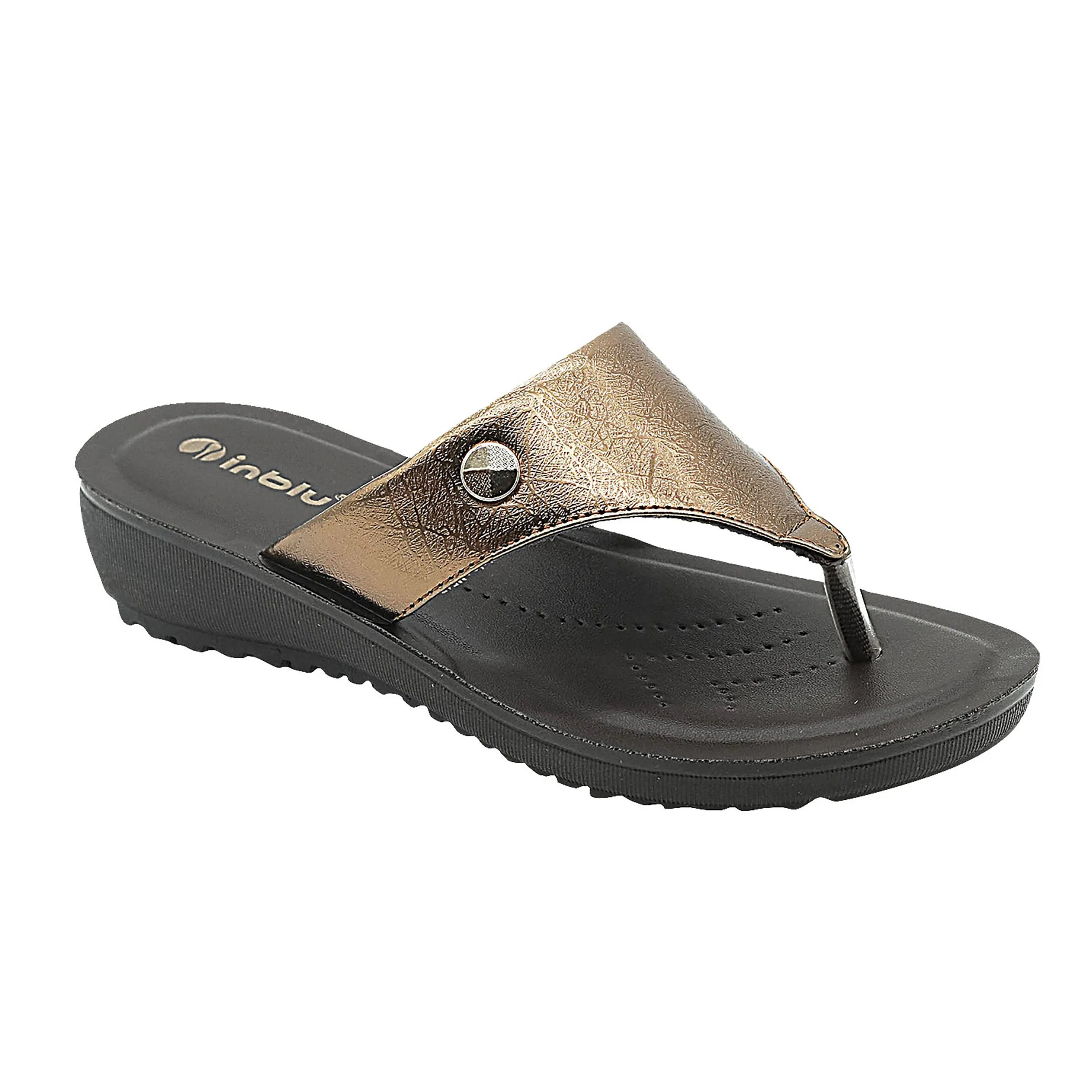 Inblu Women Gold Thong Style Flat Sandal with Textured & Glossy Upper (MF17_GOLD)