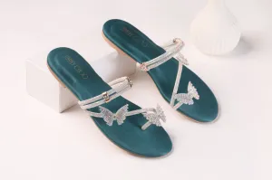 JIMMY CHOO MASH STRAP BUTTERFLY SLIPPERS - GREEN