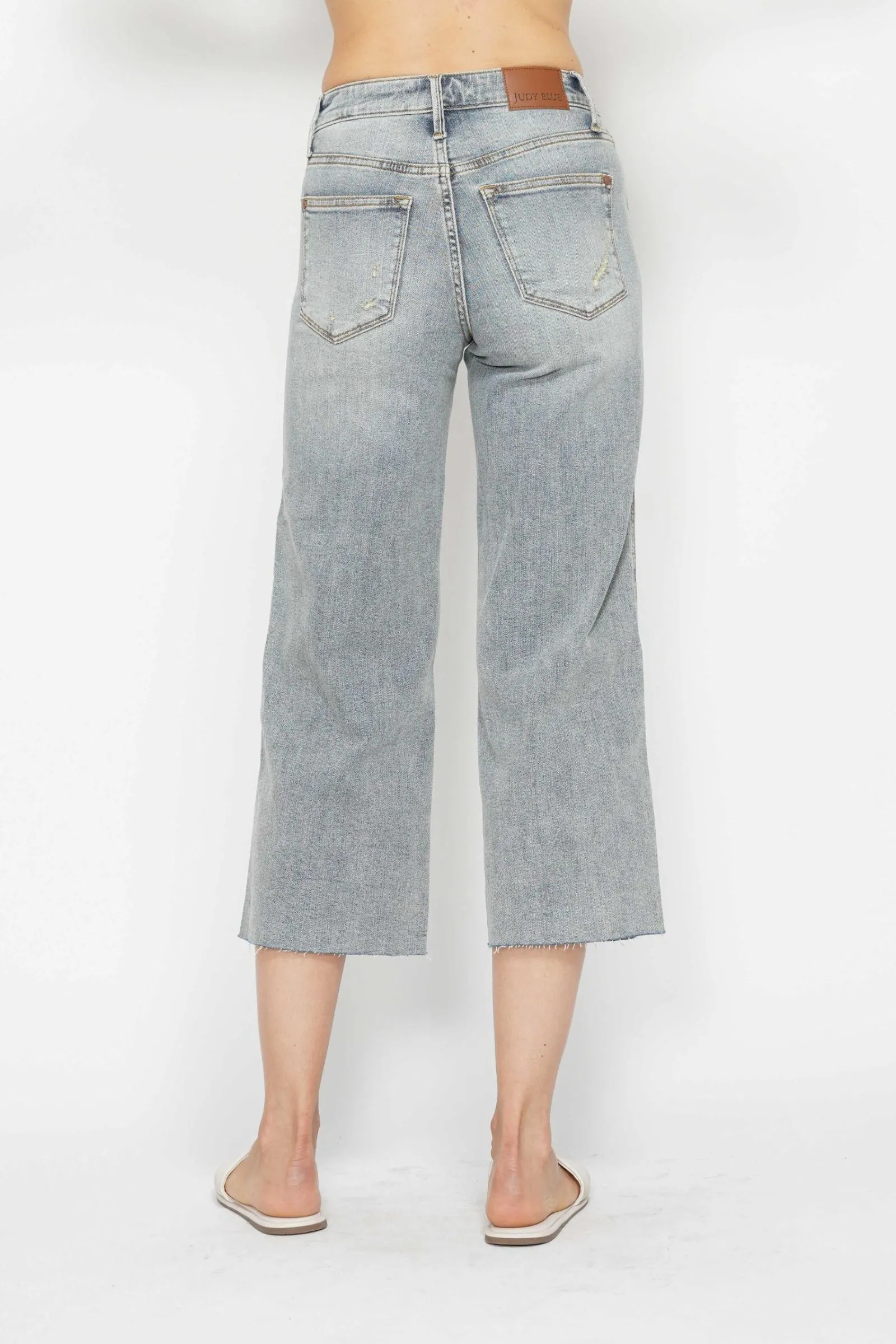 Judy Blue Tummy Control Raw Hem Crop Wide Leg Jeans