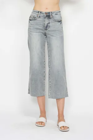 Judy Blue Tummy Control Raw Hem Crop Wide Leg Jeans