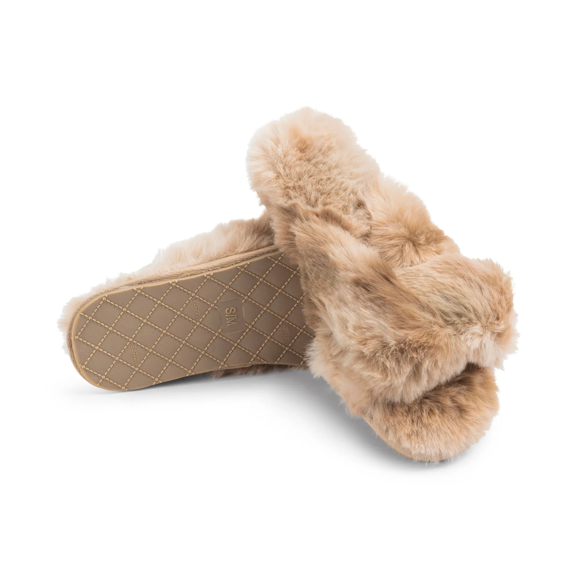 Lemon Loungewear Watercolor Faux Fur Slide Butter L/XL