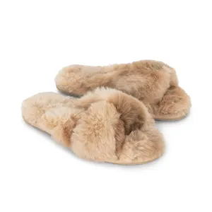 Lemon Loungewear Watercolor Faux Fur Slide Butter L/XL