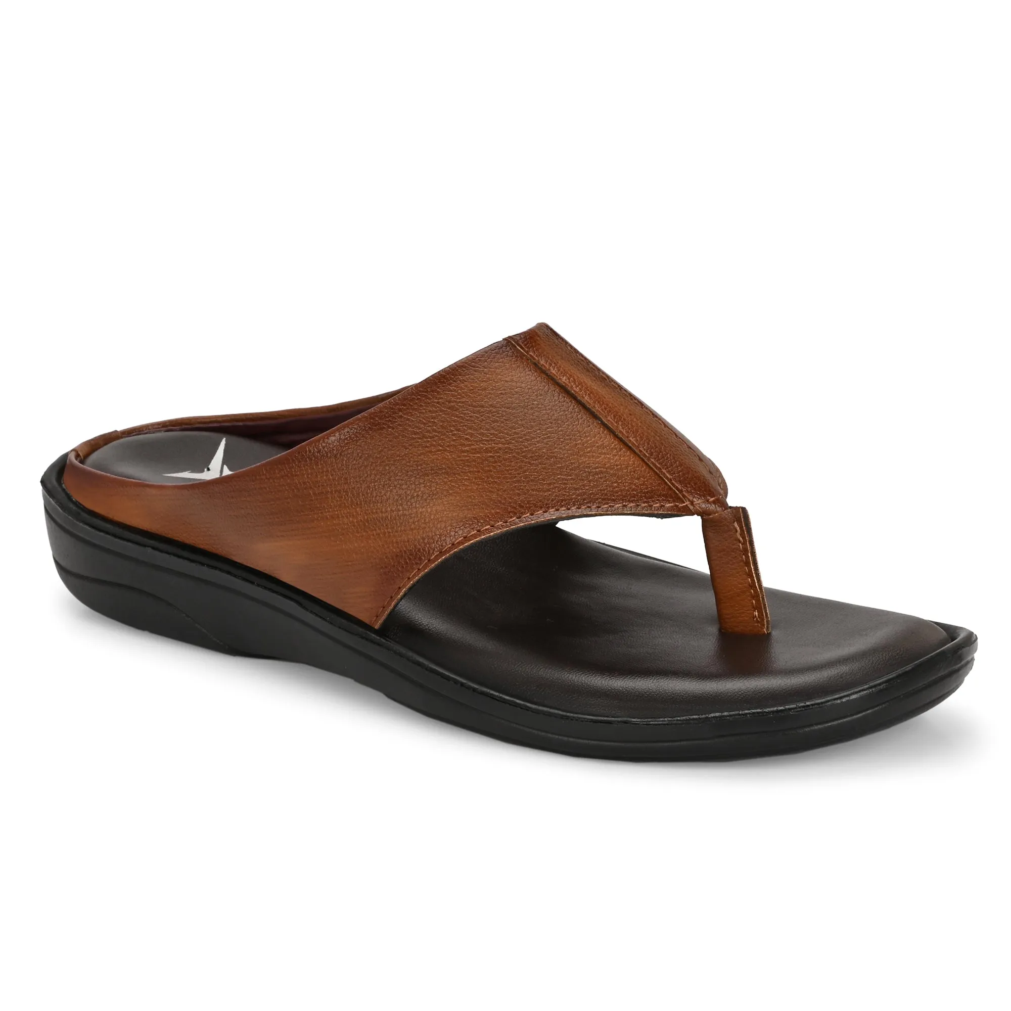 Men Tan Solid Leather Comfort Sandals/Slippers