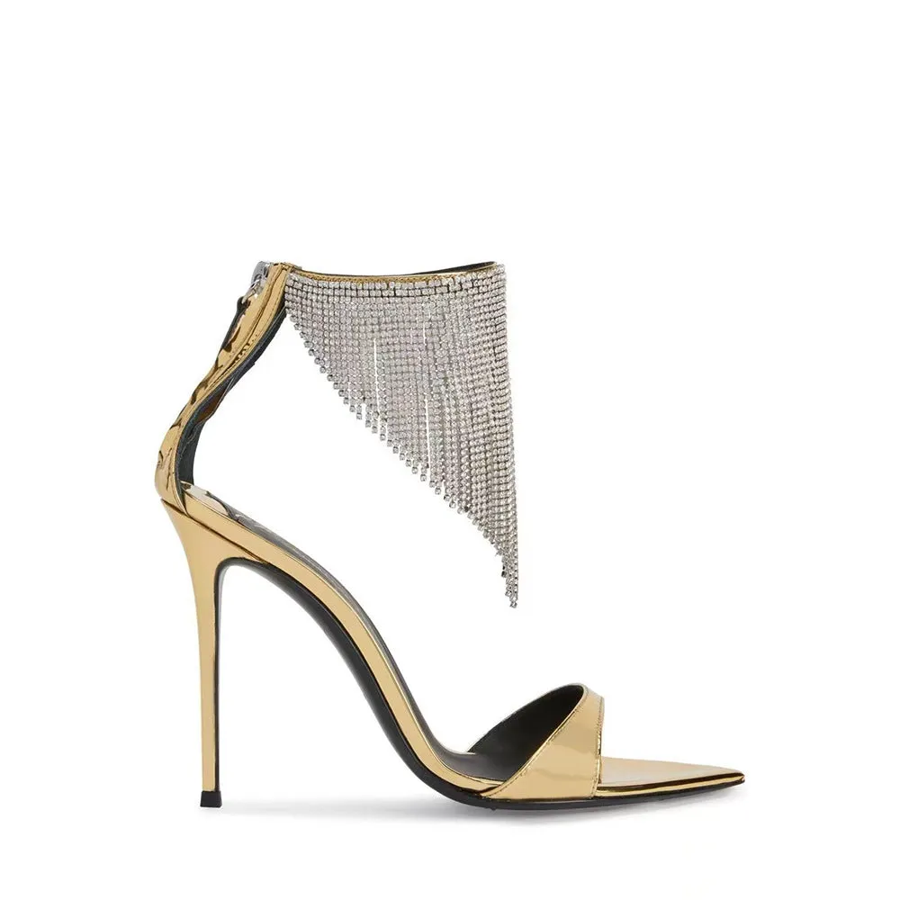 New Arrival Pointed Toe Peep Toe Tassel Rhinestone Party Sandals