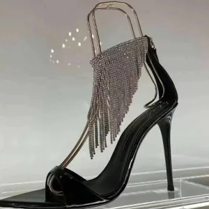 New Arrival Pointed Toe Peep Toe Tassel Rhinestone Party Sandals