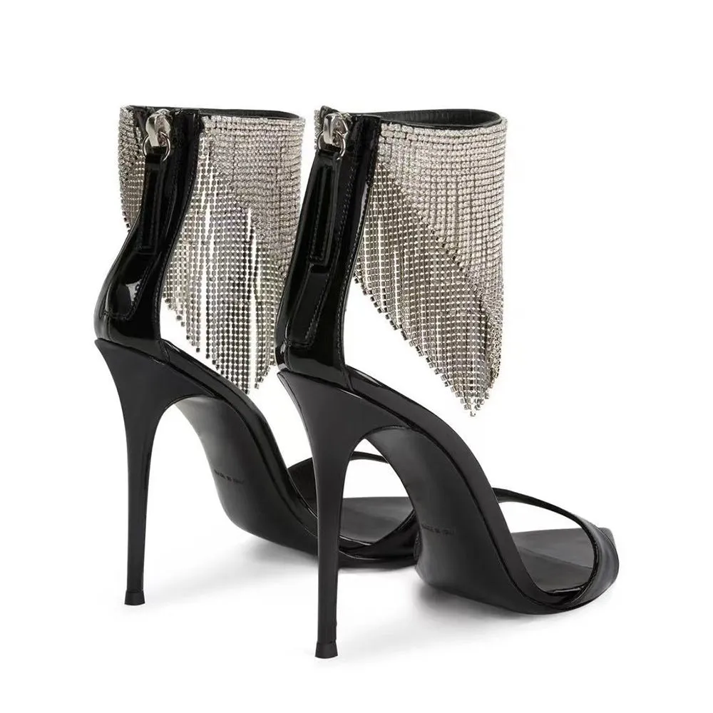 New Arrival Pointed Toe Peep Toe Tassel Rhinestone Party Sandals