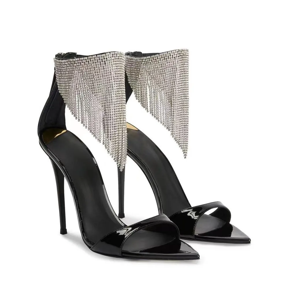 New Arrival Pointed Toe Peep Toe Tassel Rhinestone Party Sandals