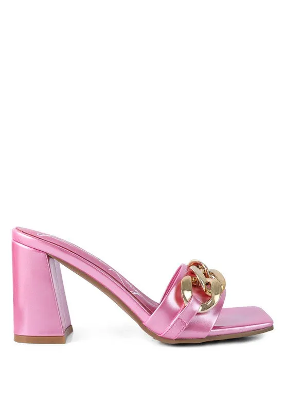 PLAYDOLL Metal Chain Detail Block Heel Sandal