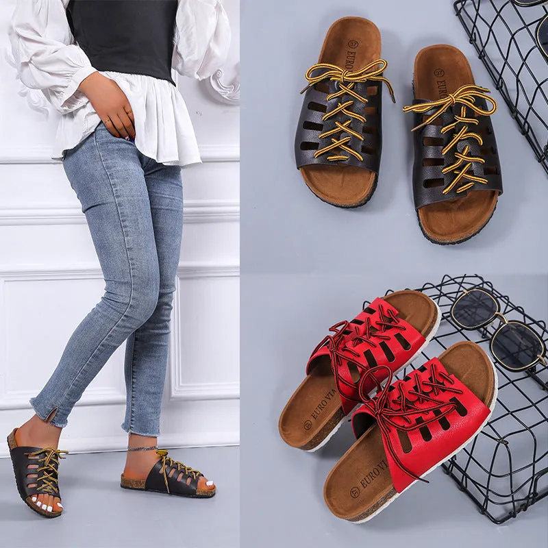 Slippers Women  Hollow Cross Strap Platform Shoes Casual Vacation Beach Shoes Retro Trendy Summer Slides Women Zapatos Mujer