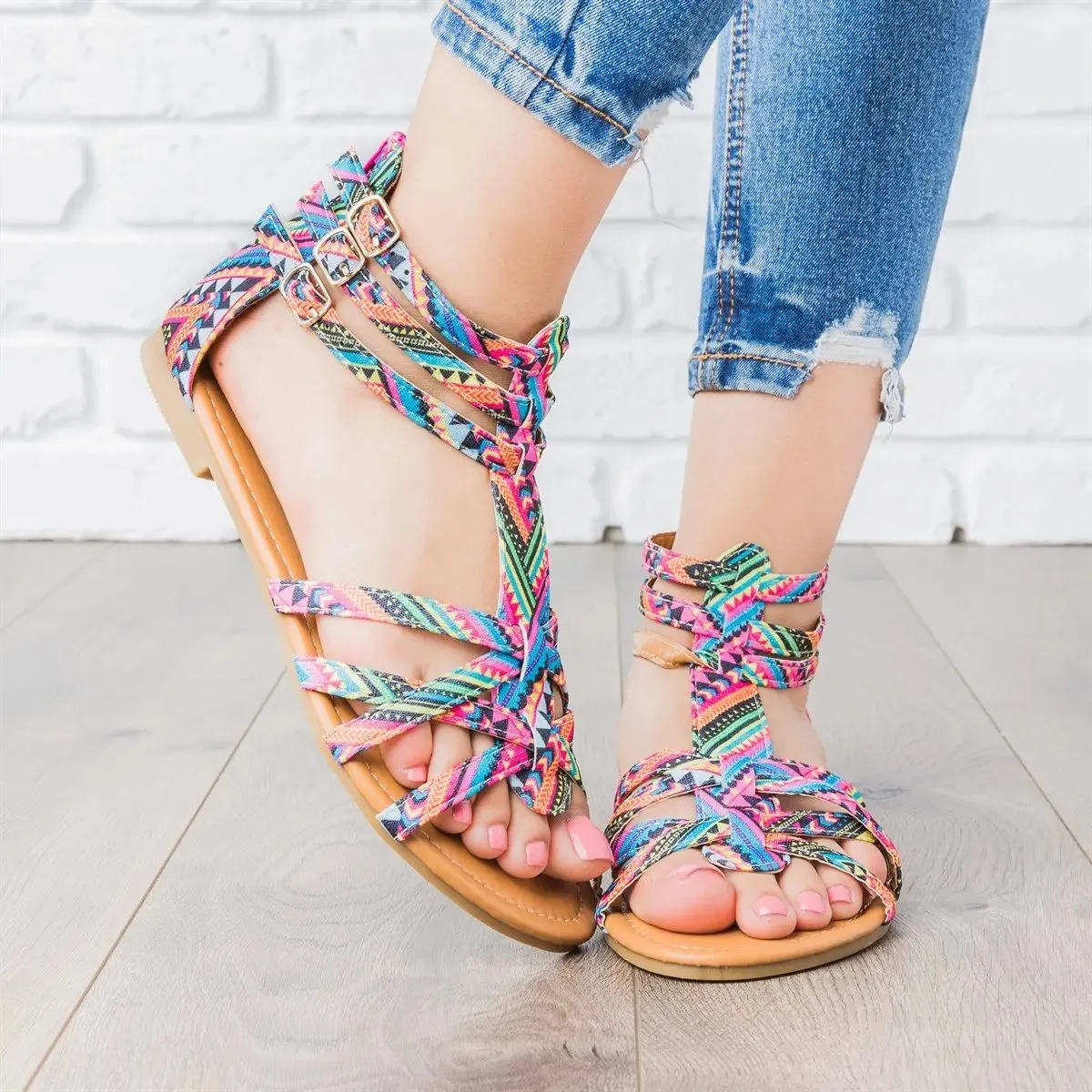 Strappy Gladiator Criss-cross Front Back Zippers Sandals