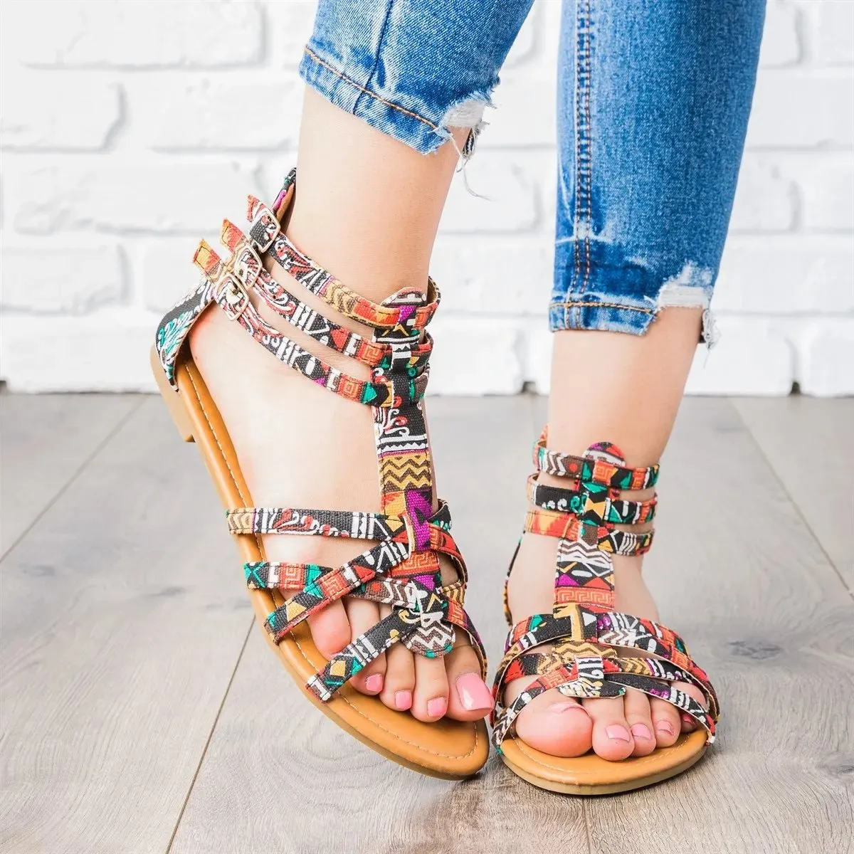Strappy Gladiator Criss-cross Front Back Zippers Sandals
