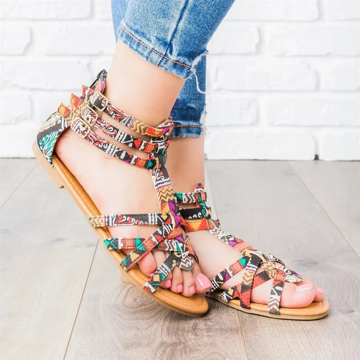 Strappy Gladiator Criss-cross Front Back Zippers Sandals