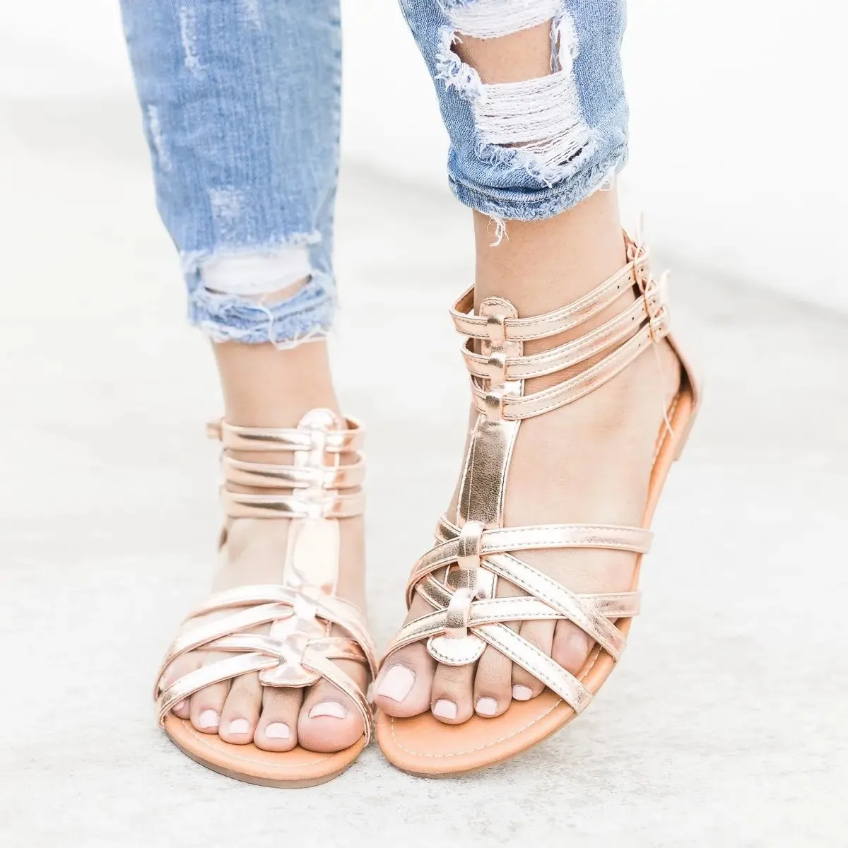Strappy Gladiator Criss-cross Front Back Zippers Sandals