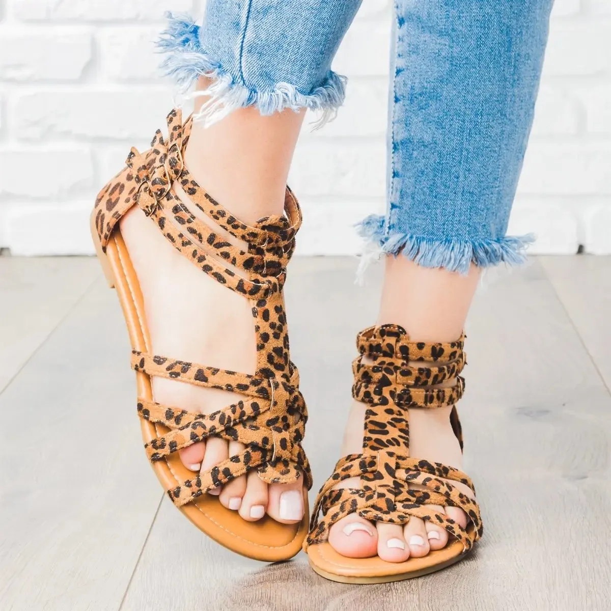 Strappy Gladiator Criss-cross Front Back Zippers Sandals