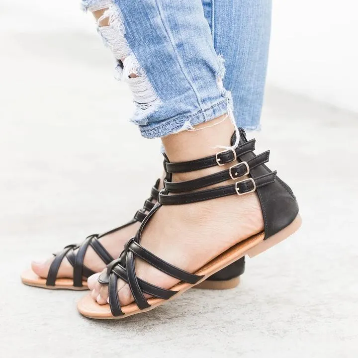 Strappy Gladiator Criss-cross Front Back Zippers Sandals