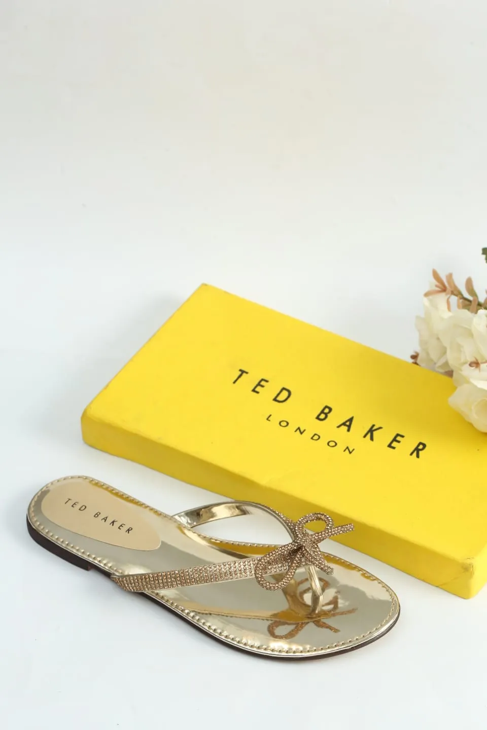 TED BAKER Bow Rhinestone Flat Slippers