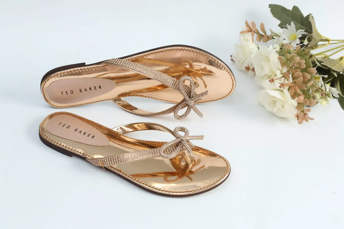 TED BAKER Bow Rhinestone Flat Slippers