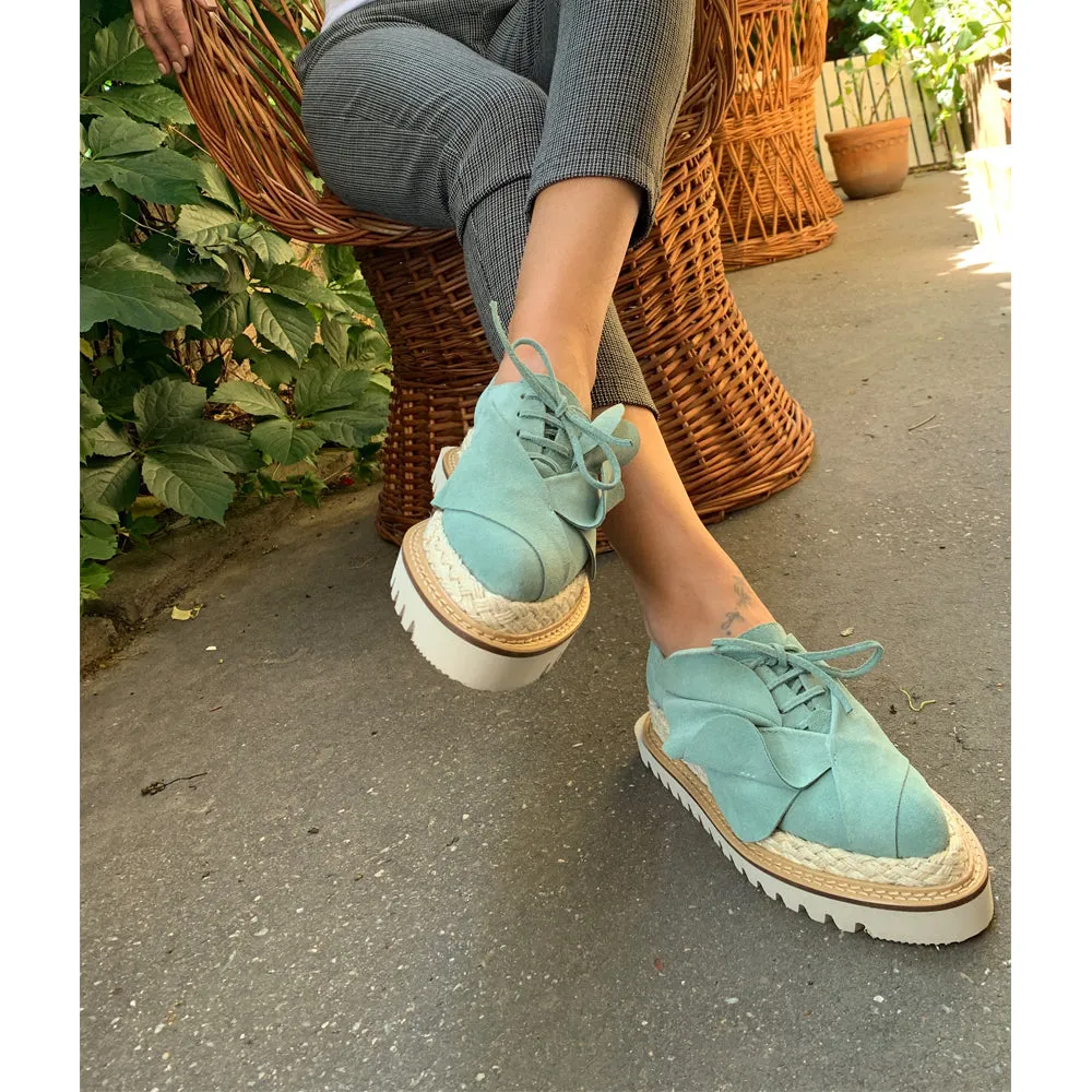 Tulips blue flat platform shoes