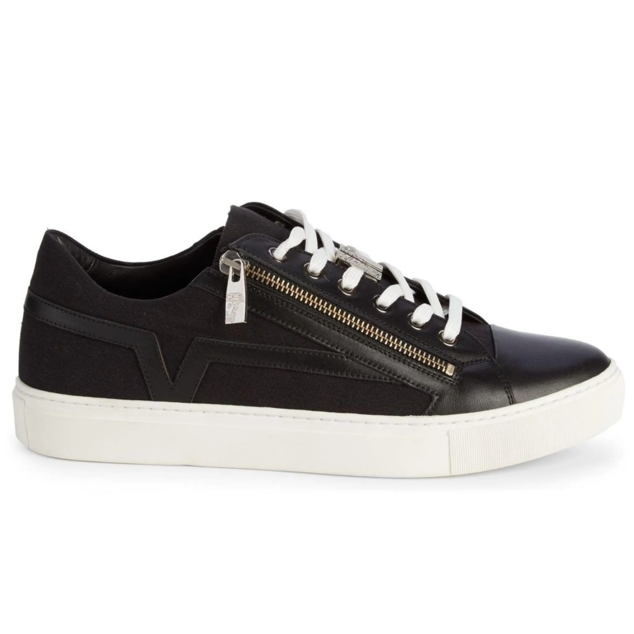 Versace Collection Double Zip Leather Sneakers