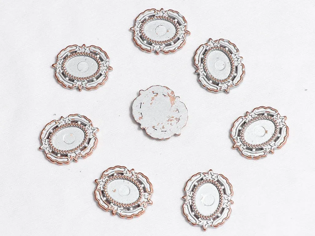 White Golden Designer Oval Plastic Beads - 32x25 mm