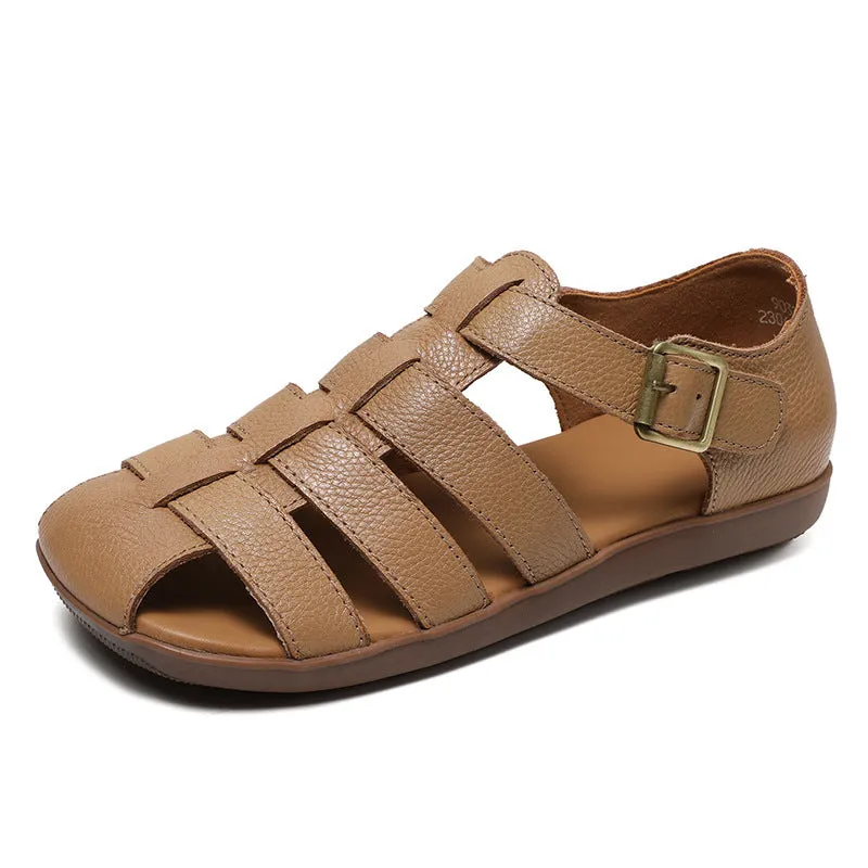 Women Retro Handmade Plaited Leather Flat Casual Sandals