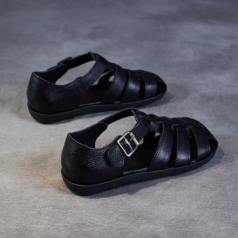 Women Retro Handmade Plaited Leather Flat Casual Sandals