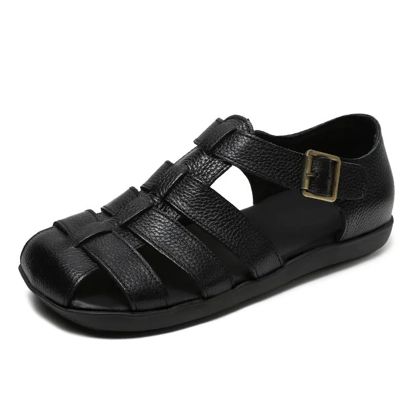 Women Retro Handmade Plaited Leather Flat Casual Sandals