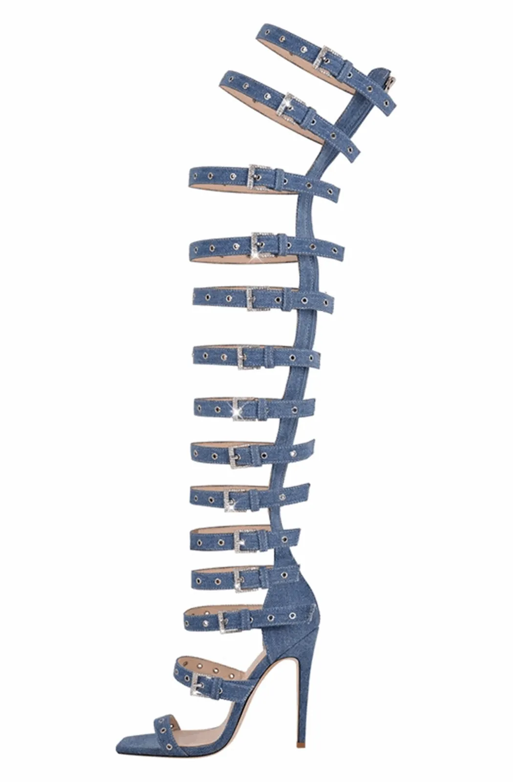 Women's denim gladiator stiletto heels
