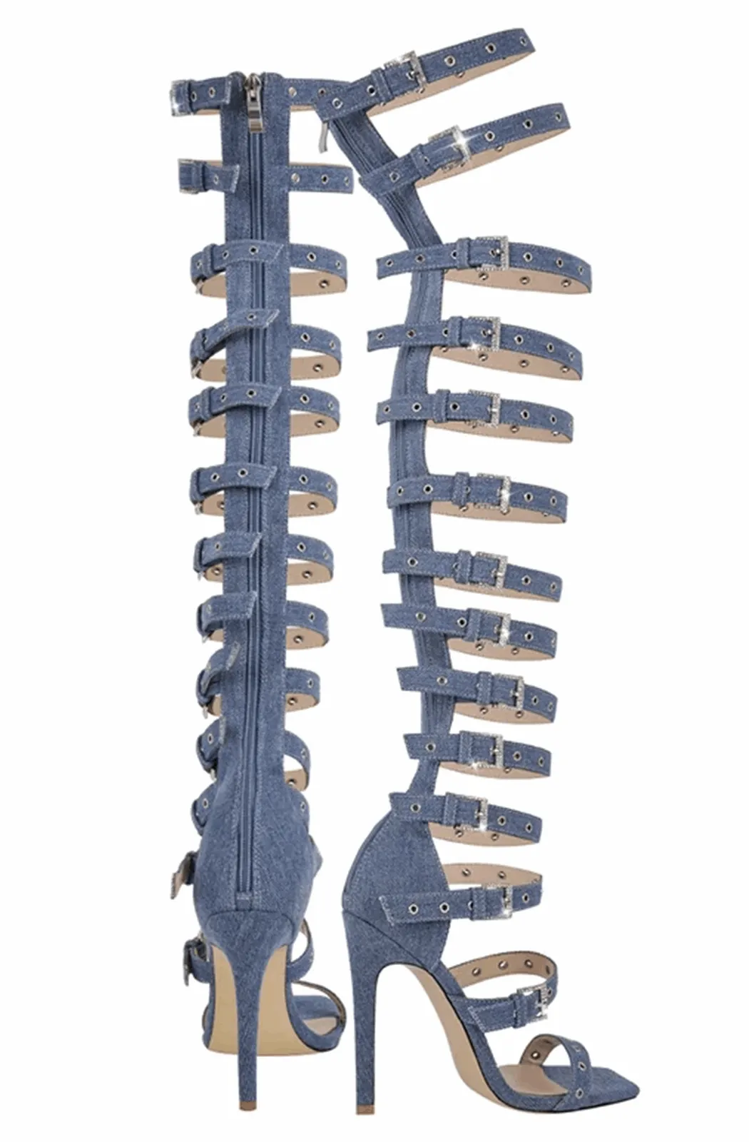 Women's denim gladiator stiletto heels