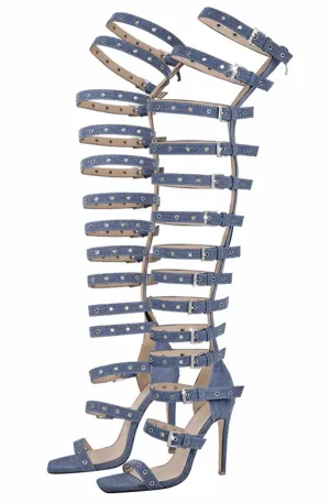 Women's denim gladiator stiletto heels