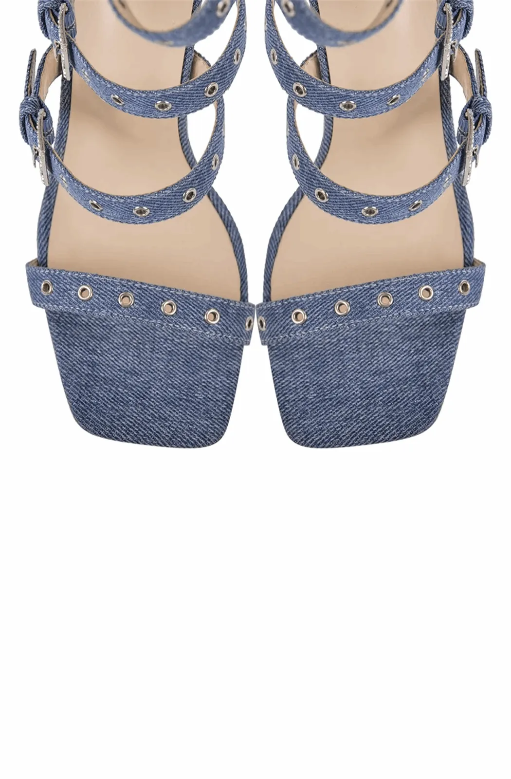 Women's denim gladiator stiletto heels