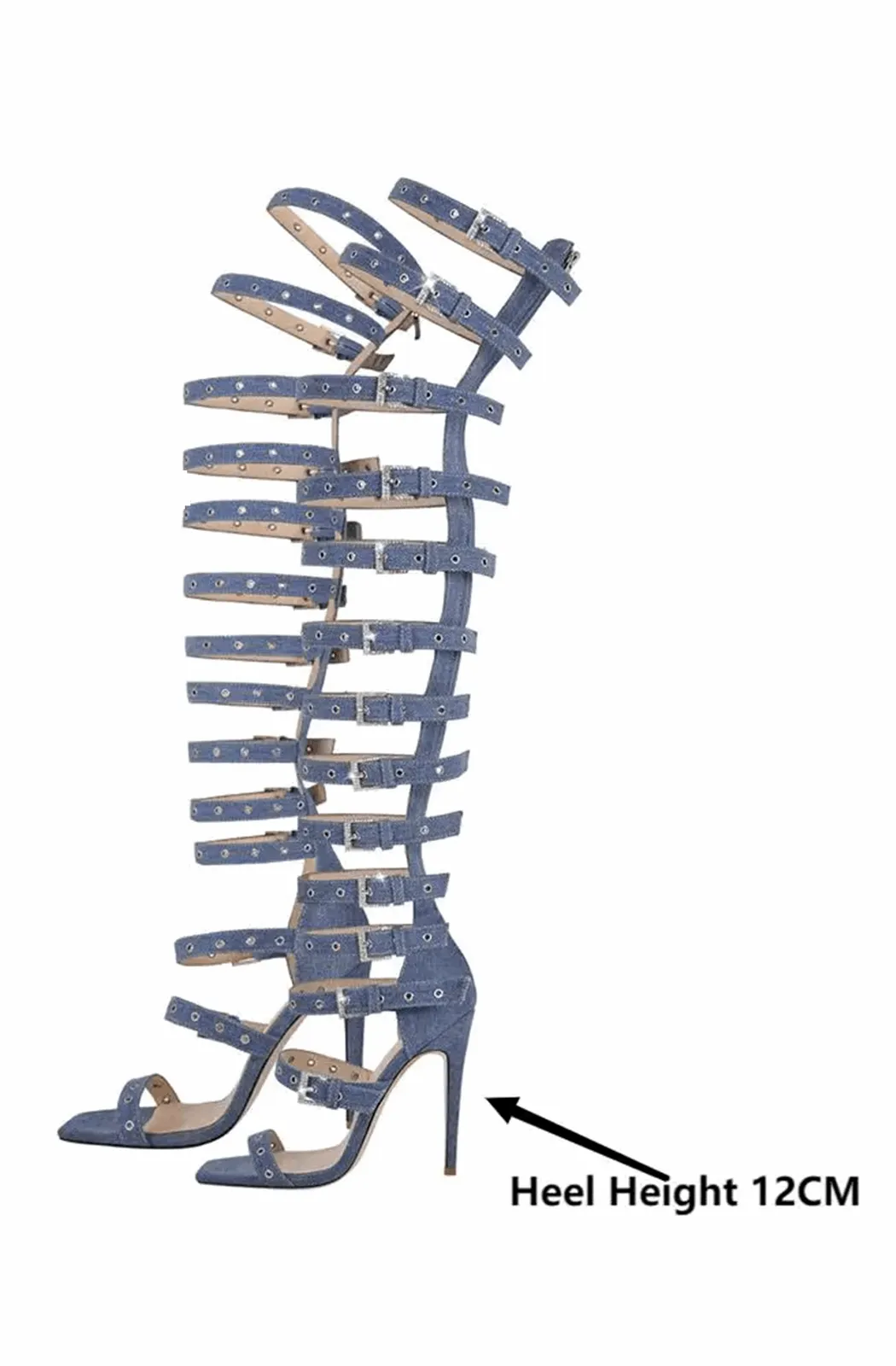 Women's denim gladiator stiletto heels