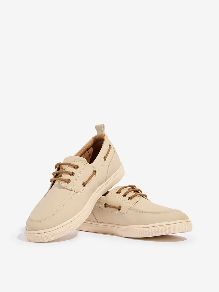 Yellow Beige Lace-Up Shoes