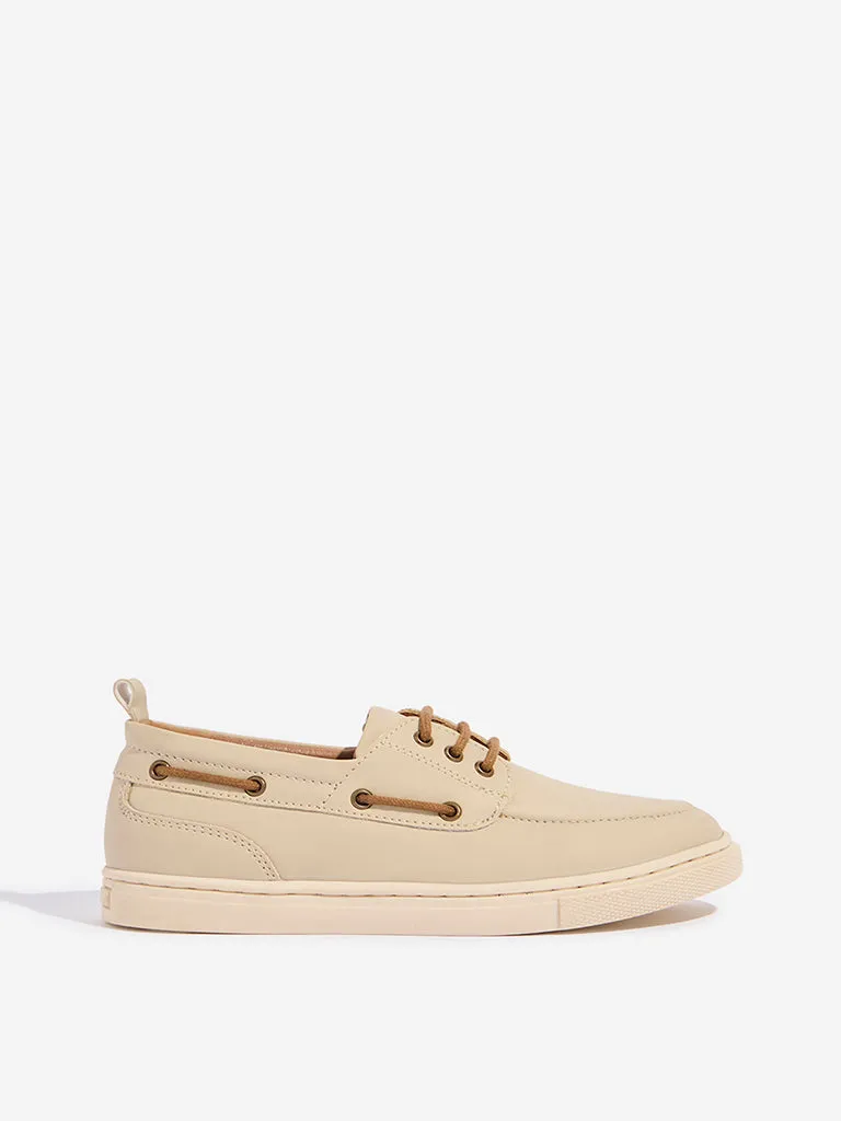 Yellow Beige Lace-Up Shoes